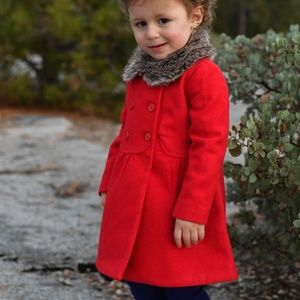 Janie and Jack girls red coat with faux fur trim